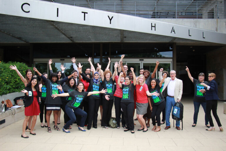 Campaigning against vaping in front of city hall